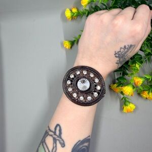 Bright Crystal Vintage Statement Hinged Bangle Bracelet